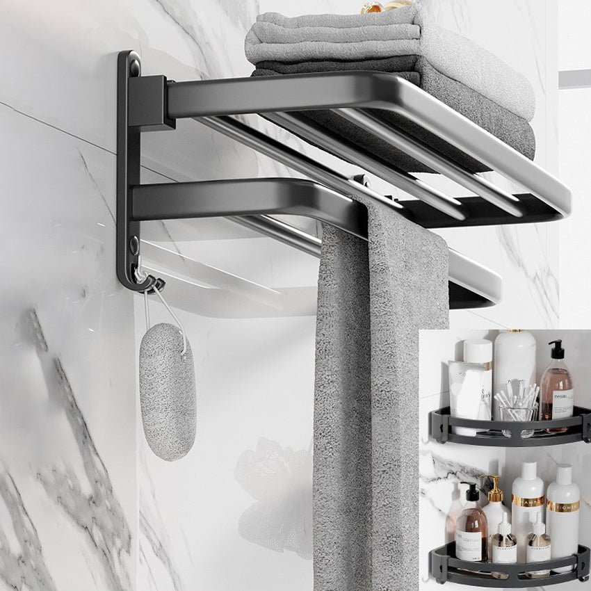 Modern Aluminum Bathroom Accessory Set Matte Black Bath Shelf/Towel Bar/Paper Holder