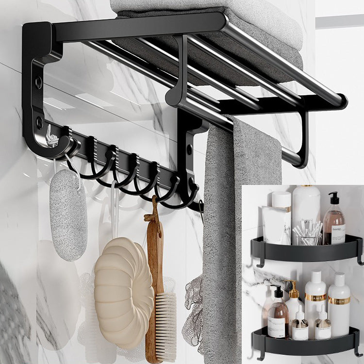 Modern Aluminum Bathroom Accessory Set Matte Black Bath Shelf/Towel Bar/Paper Holder