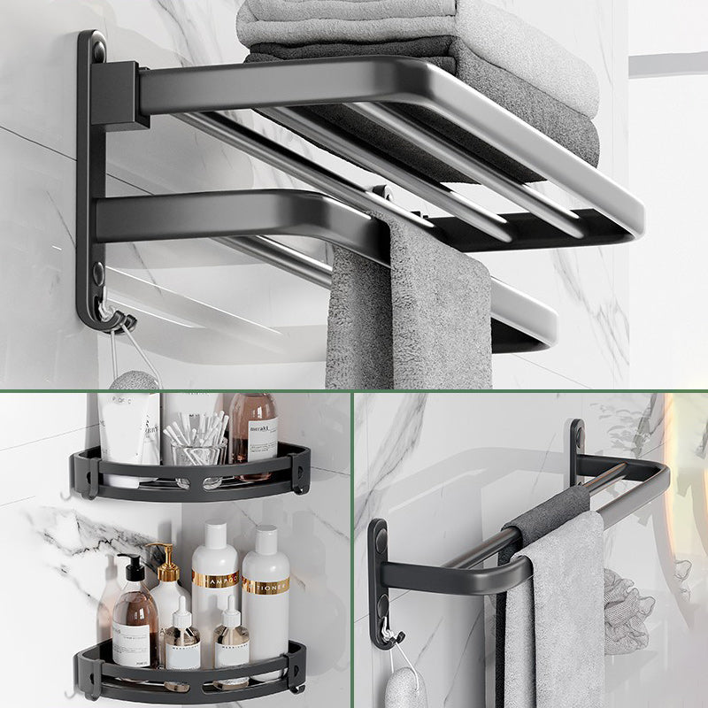 Modern Aluminum Bathroom Accessory Set Matte Black Bath Shelf/Towel Bar/Paper Holder