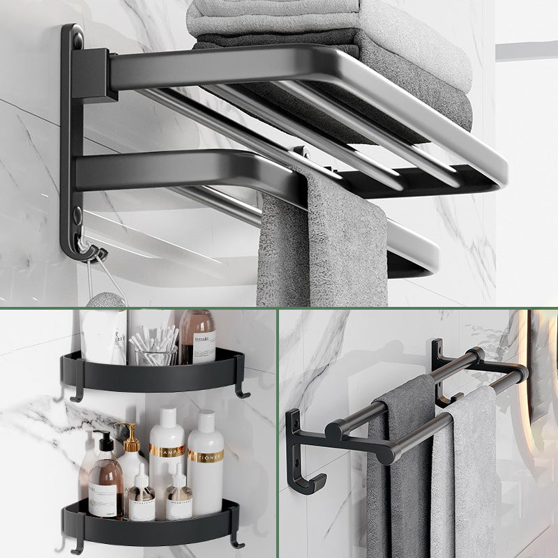 Modern Aluminum Bathroom Accessory Set Matte Black Bath Shelf/Towel Bar/Paper Holder