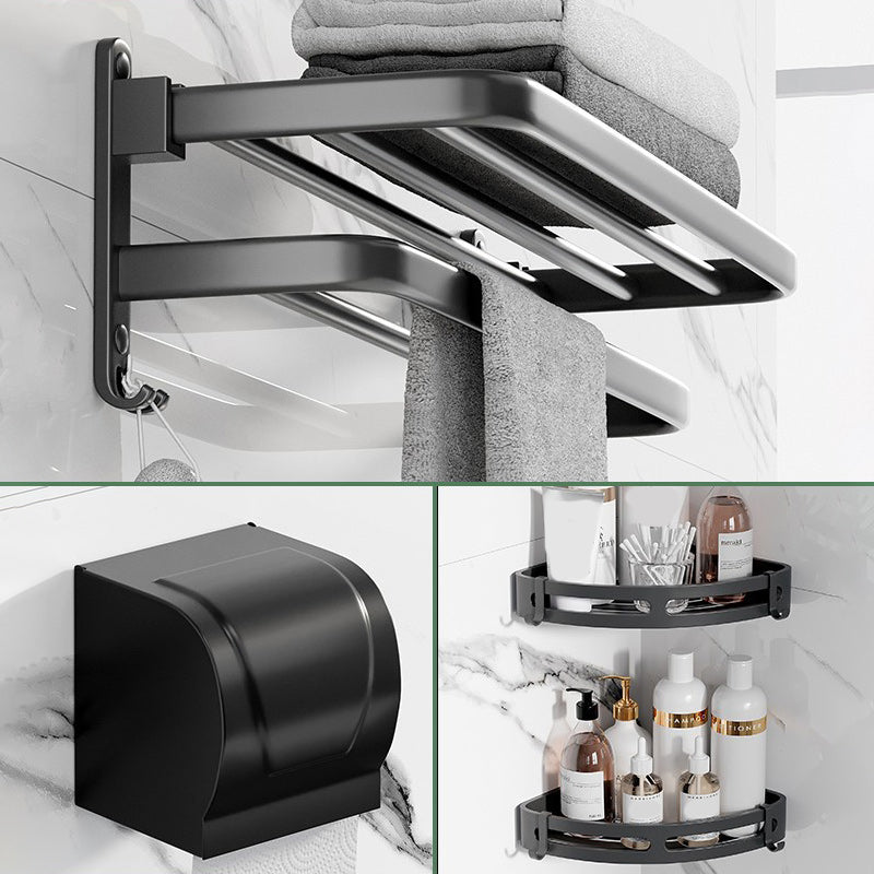 Modern Aluminum Bathroom Accessory Set Matte Black Bath Shelf/Towel Bar/Paper Holder