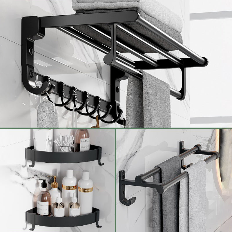 Modern Aluminum Bathroom Accessory Set Matte Black Bath Shelf/Towel Bar/Paper Holder