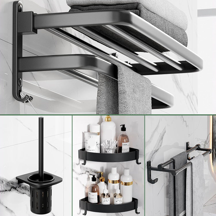 Modern Aluminum Bathroom Accessory Set Matte Black Bath Shelf/Towel Bar/Paper Holder