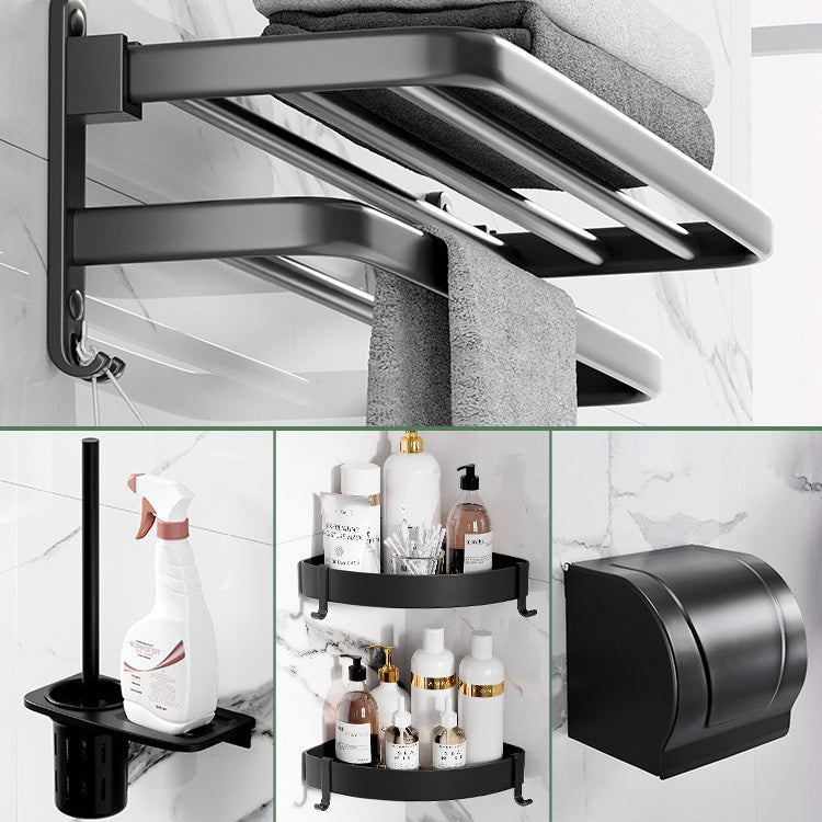 Modern Aluminum Bathroom Accessory Set Matte Black Bath Shelf/Towel Bar/Paper Holder