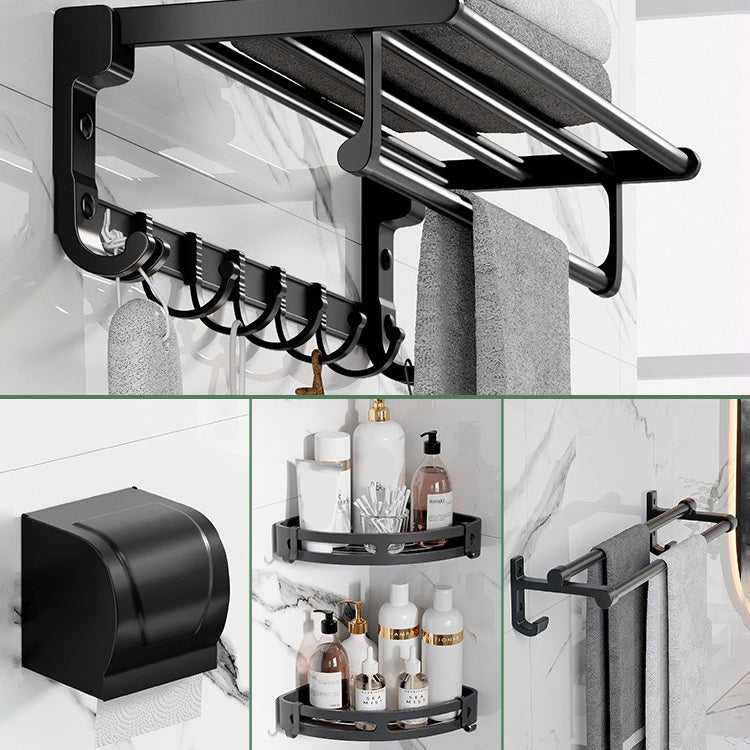 Modern Aluminum Bathroom Accessory Set Matte Black Bath Shelf/Towel Bar/Paper Holder