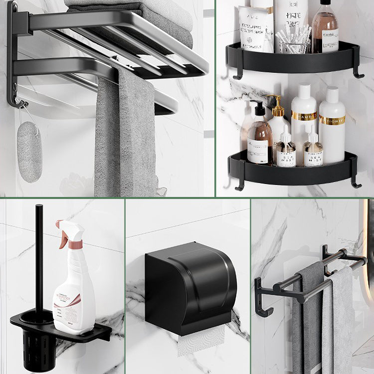 Modern Aluminum Bathroom Accessory Set Matte Black Bath Shelf/Towel Bar/Paper Holder