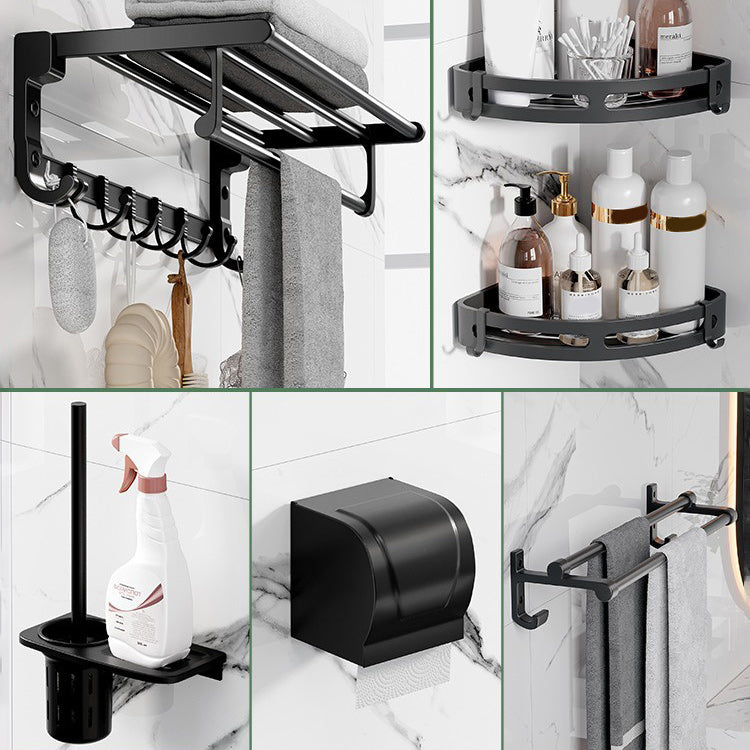 Modern Aluminum Bathroom Accessory Set Matte Black Bath Shelf/Towel Bar/Paper Holder