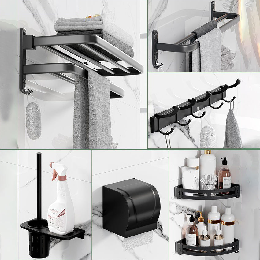 Modern Aluminum Bathroom Accessory Set Matte Black Bath Shelf/Towel Bar/Paper Holder