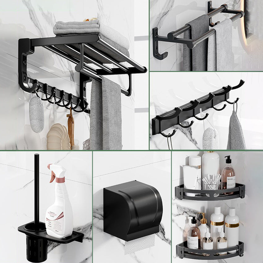 Modern Aluminum Bathroom Accessory Set Matte Black Bath Shelf/Towel Bar/Paper Holder