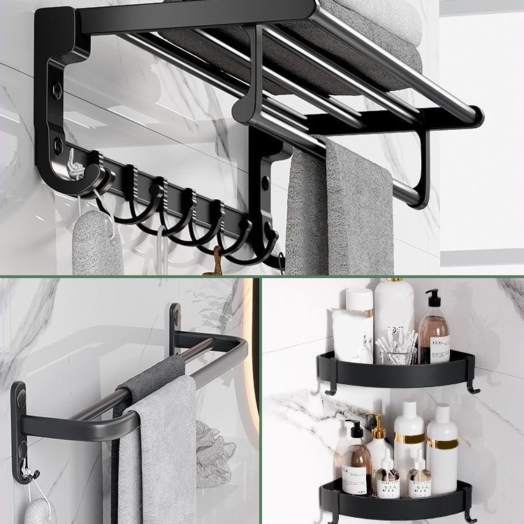 Modern Aluminum Bathroom Accessory Set Matte Black Bath Shelf/Towel Bar/Paper Holder