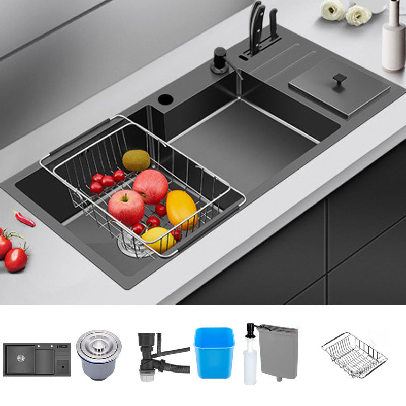 Black Stainless Steel Kitchen Sink 2 Holes Sink with Basket Strainer