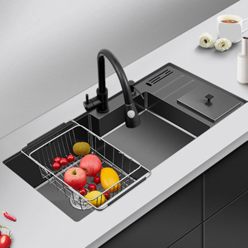 Black Stainless Steel Kitchen Sink 2 Holes Sink with Basket Strainer