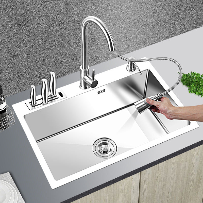 Contemporary Stainless Steel Kitchen Sink with Faucet Single Bowl Sink