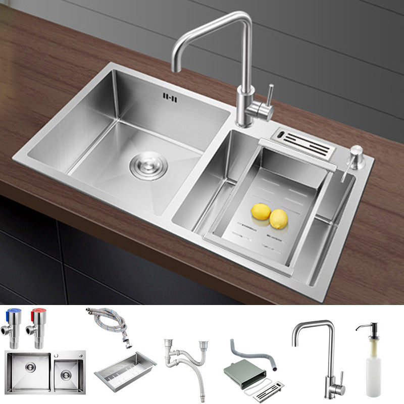 Contemporary Stainless Steel Kitchen Sink with Faucet Single Bowl Sink