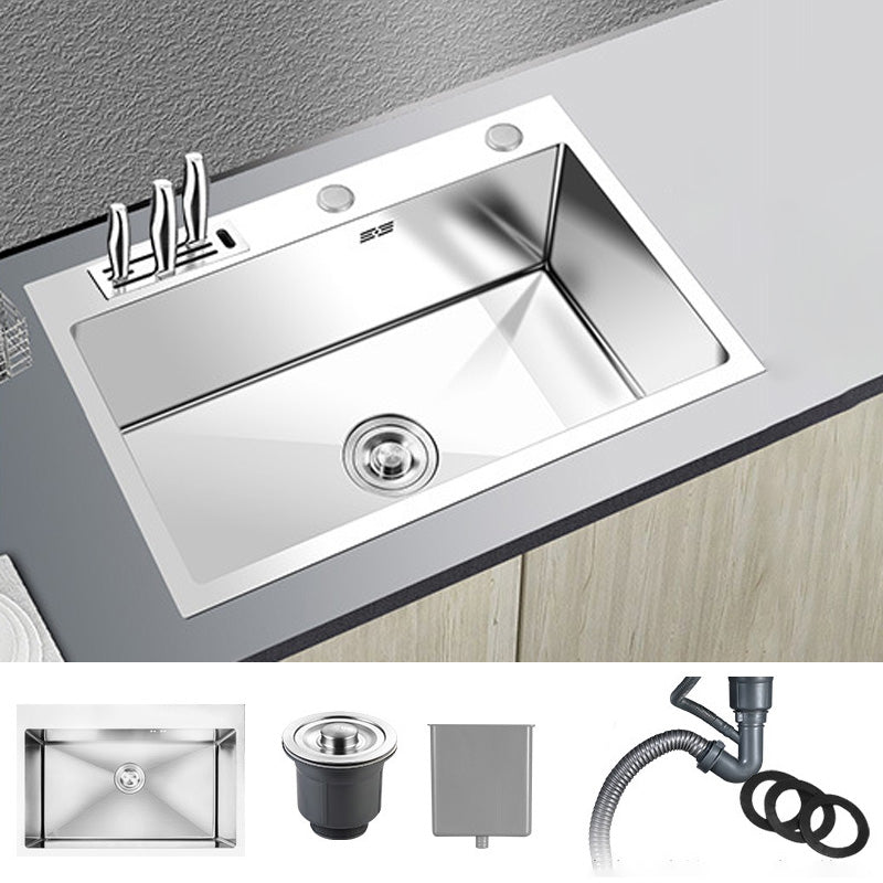 Contemporary Stainless Steel Kitchen Sink with Faucet Single Bowl Sink