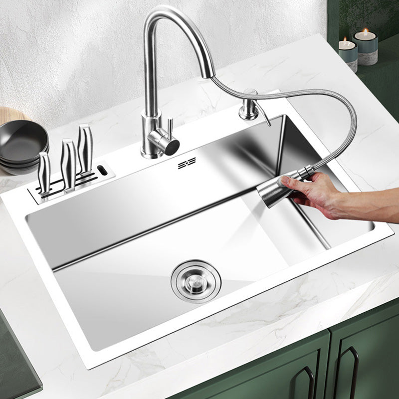 Contemporary Stainless Steel Kitchen Sink with Faucet Single Bowl Sink