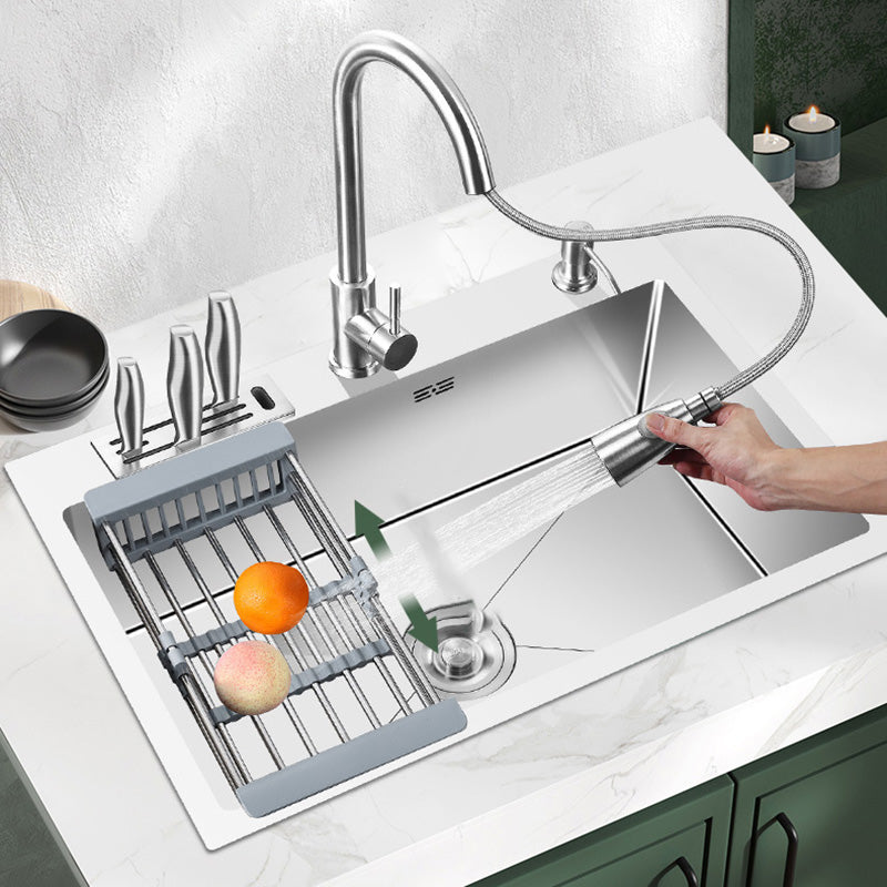 Contemporary Stainless Steel Kitchen Sink with Faucet Single Bowl Sink