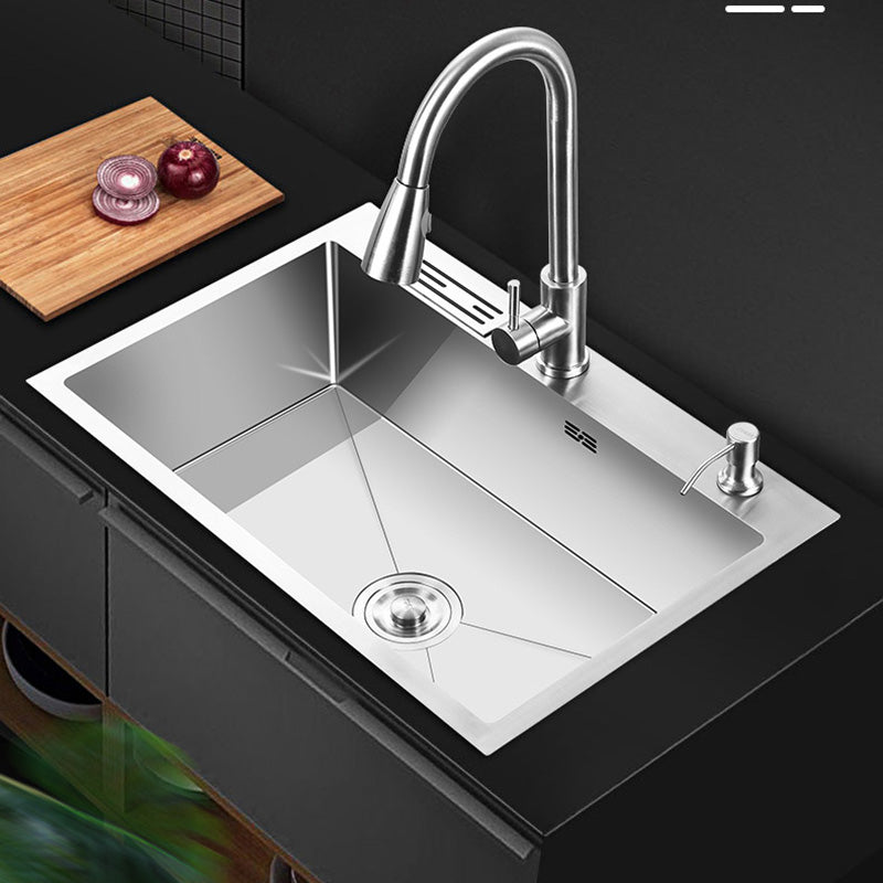 Contemporary Stainless Steel Kitchen Sink with Faucet Single Bowl Sink