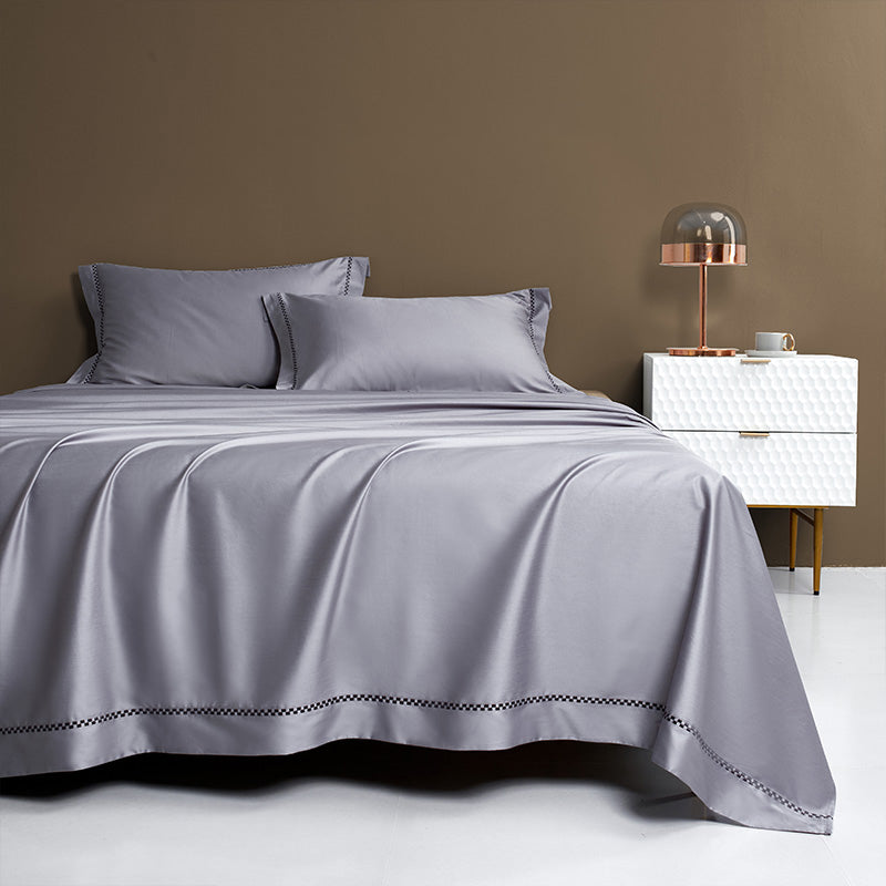 Solid Bed Sheet Embroidery Cotton Fade Resistant Sateen Weave Bed Sheet