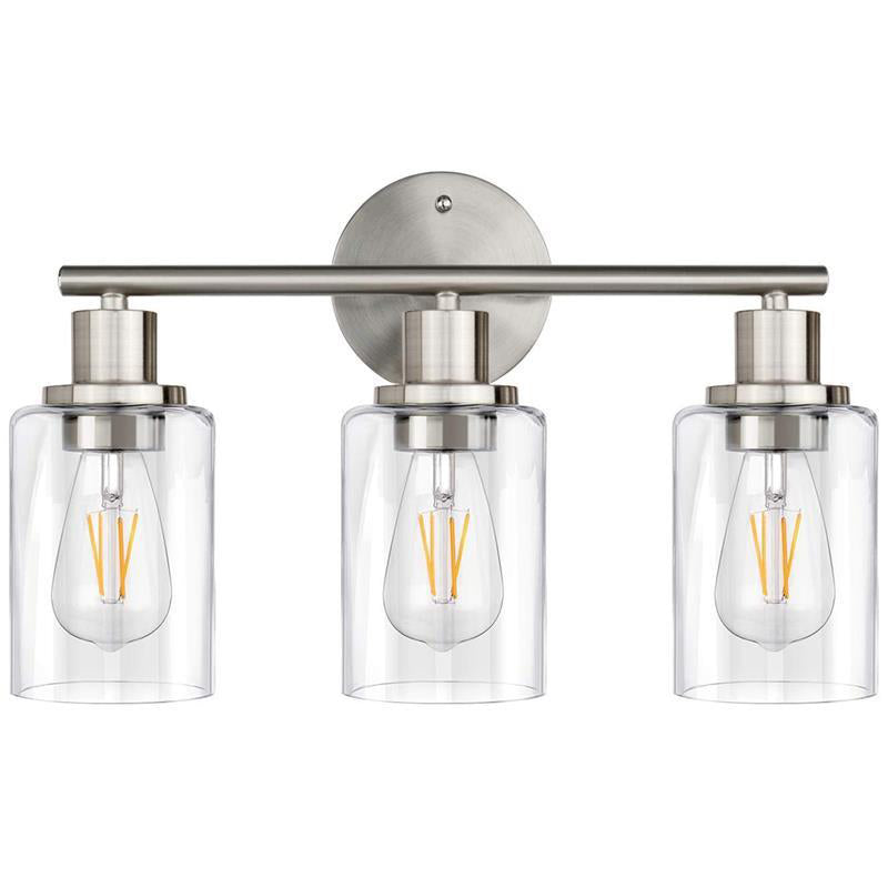 2 / 3 - Light Vanity Light Cylinder Clear Glass Shade Traditional Bathroom Vanity Lighting