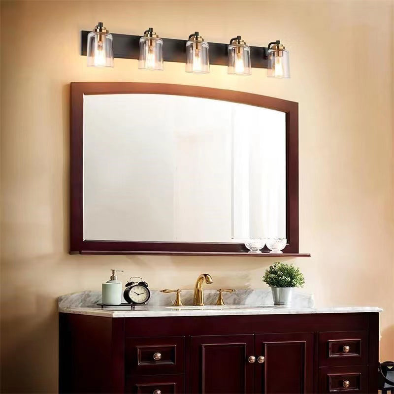 Multi - Head Bathroom Vanity Light in Black & Gold Vanity Light with Glass Shade