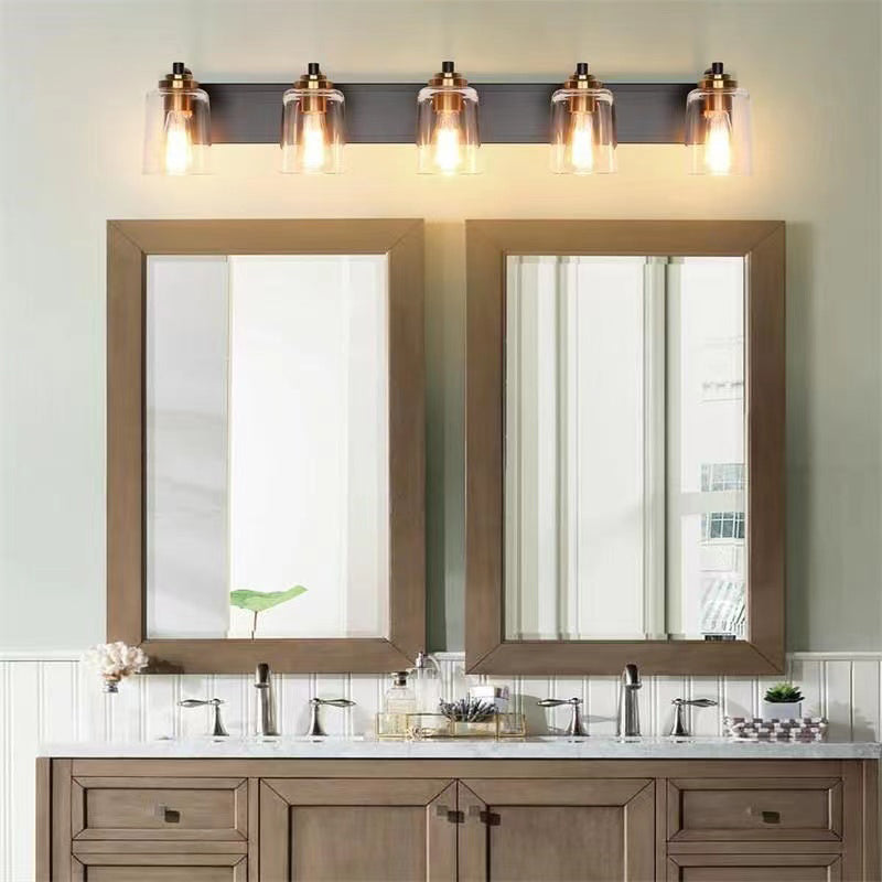 Multi - Head Bathroom Vanity Light in Black & Gold Vanity Light with Glass Shade