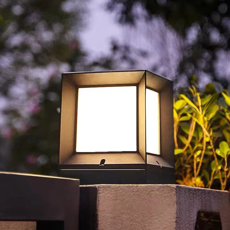Waterproof Pillar Lamp Black Square Solar Outdoor Lights for Garden