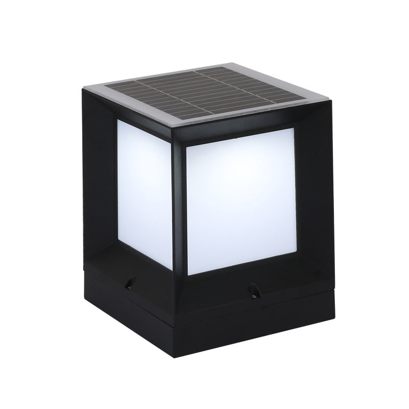 Waterproof Pillar Lamp Black Square Solar Outdoor Lights for Garden