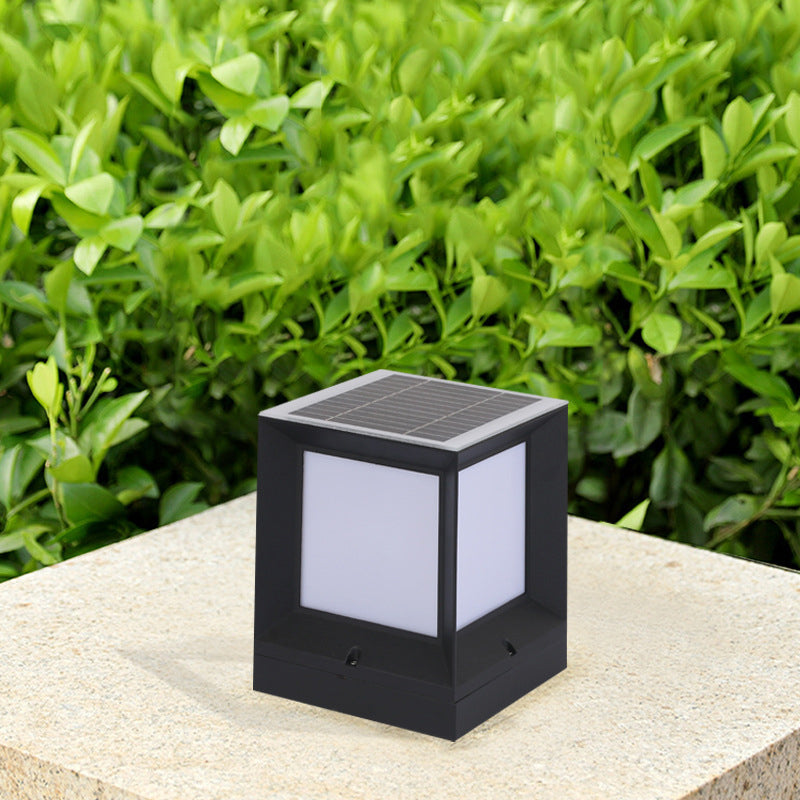 Waterproof Pillar Lamp Black Square Solar Outdoor Lights for Garden