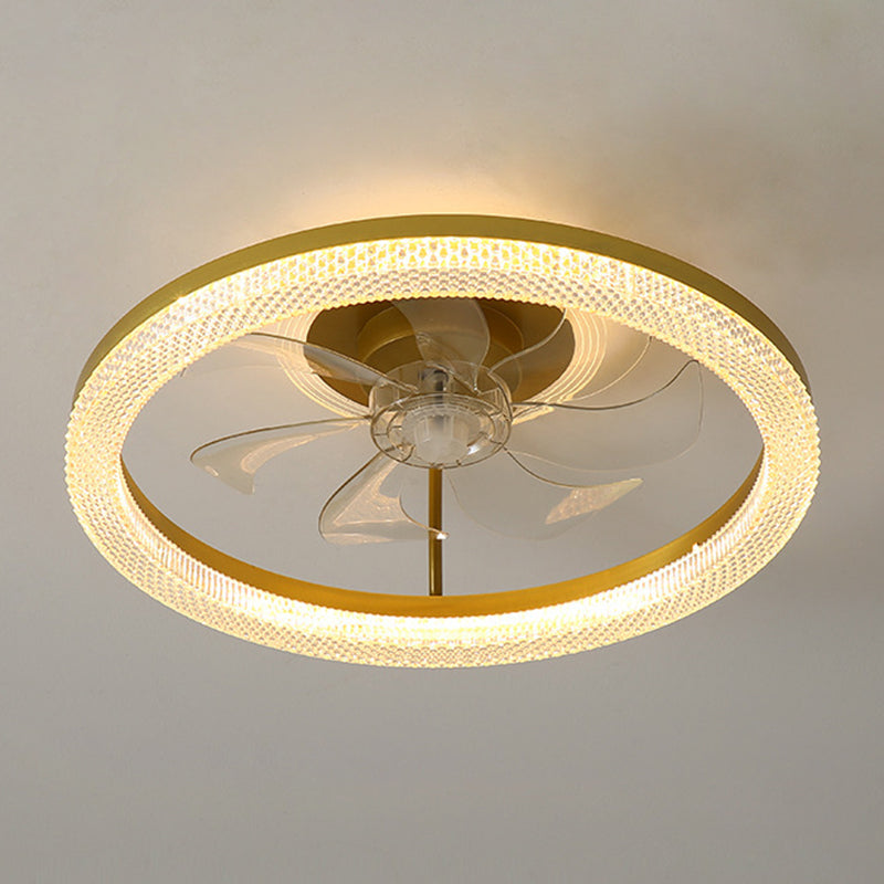 7-Blade Contemporary Ceiling Fan White/Golden LED Fan with Light for Home