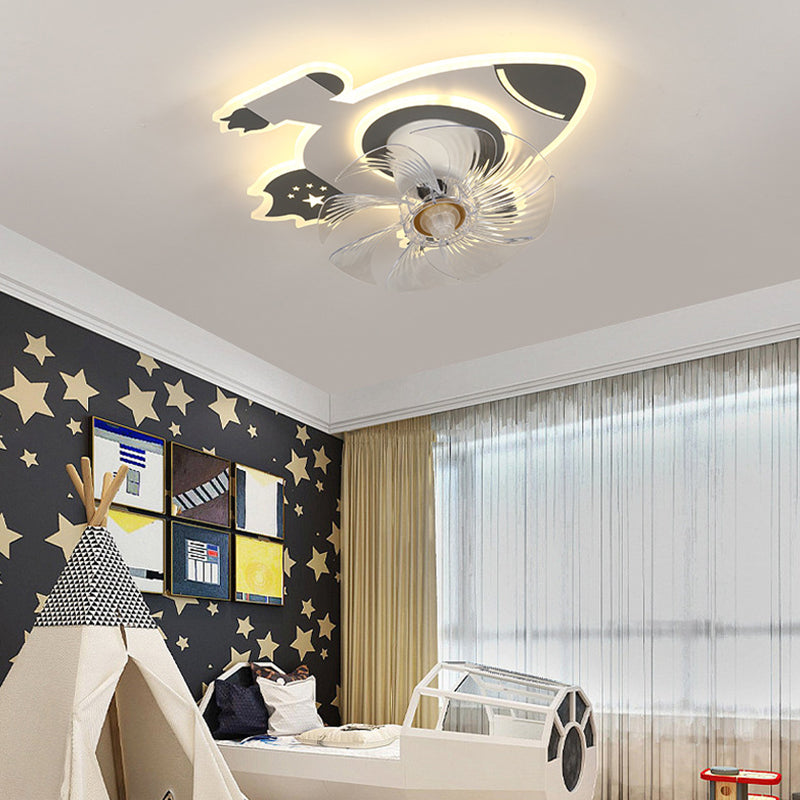 Nordic Style Ceiling Fan Lamp Rocket Shape Ceiling Fan Light for Children's Room