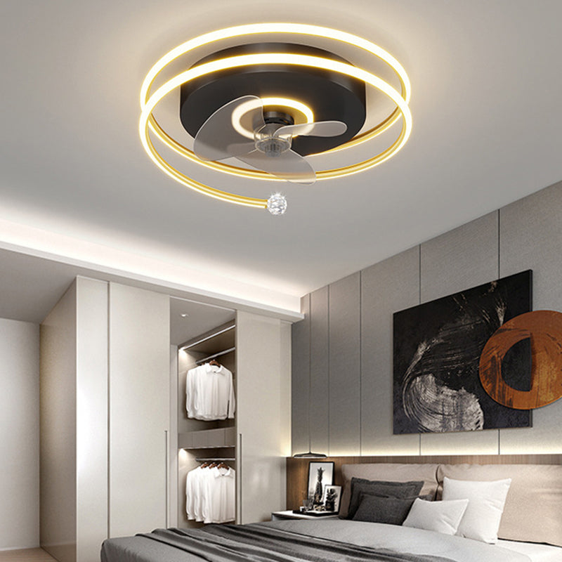 3-Blade LED Fan with Light Modern Black/Golden Ceiling Fan for Foyer