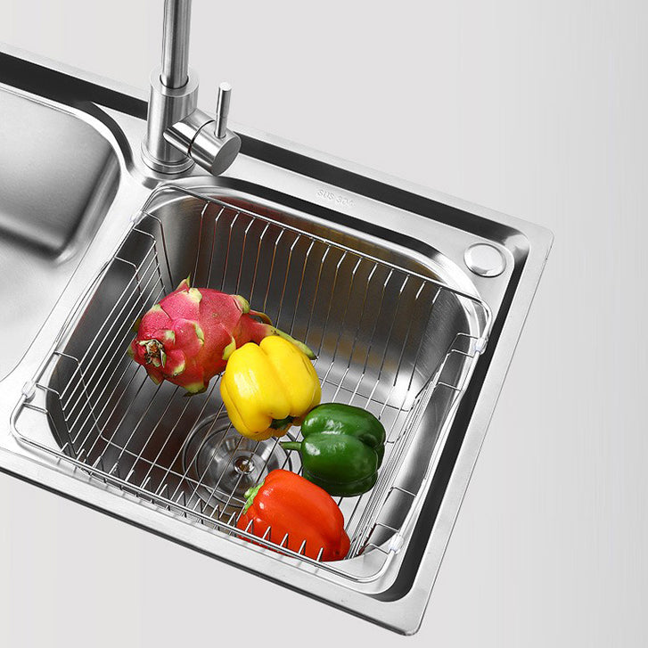 Rectangle 2 Holes Kitchen Sink with Basket Strainer Stainless Steel Double Basin Sink