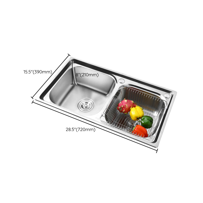 Rectangle 2 Holes Kitchen Sink with Basket Strainer Stainless Steel Double Basin Sink