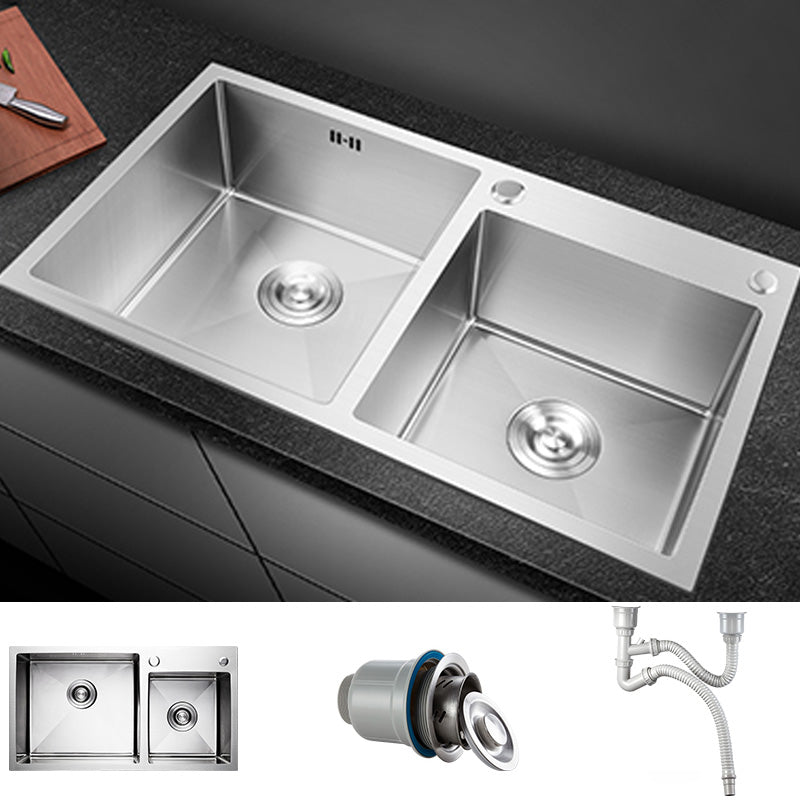 Contemporary Stainless Steel Kitchen Sink Double Basin Sink with Drain Assembly