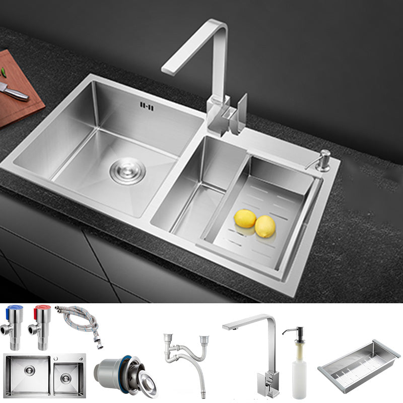 Contemporary Stainless Steel Kitchen Sink Double Basin Sink with Drain Assembly