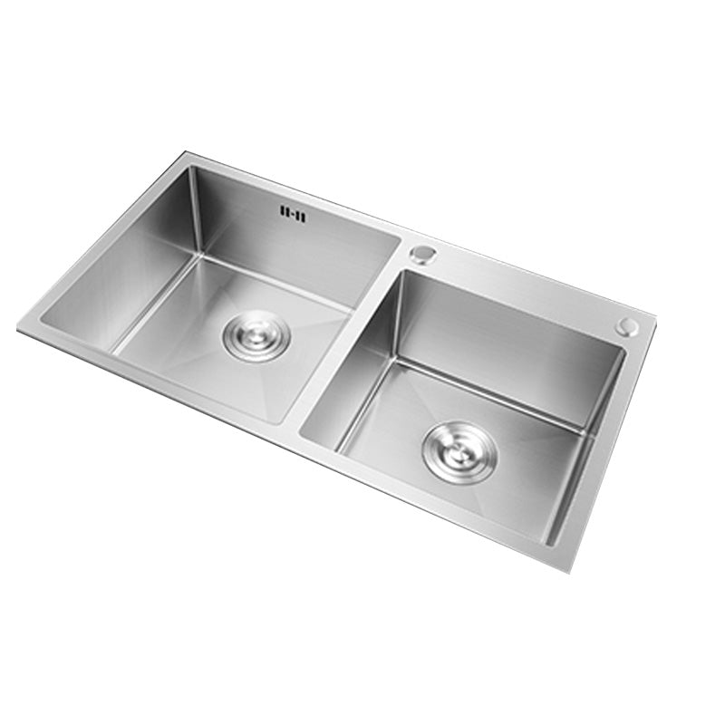 Contemporary Stainless Steel Kitchen Sink Double Basin Sink with Drain Assembly