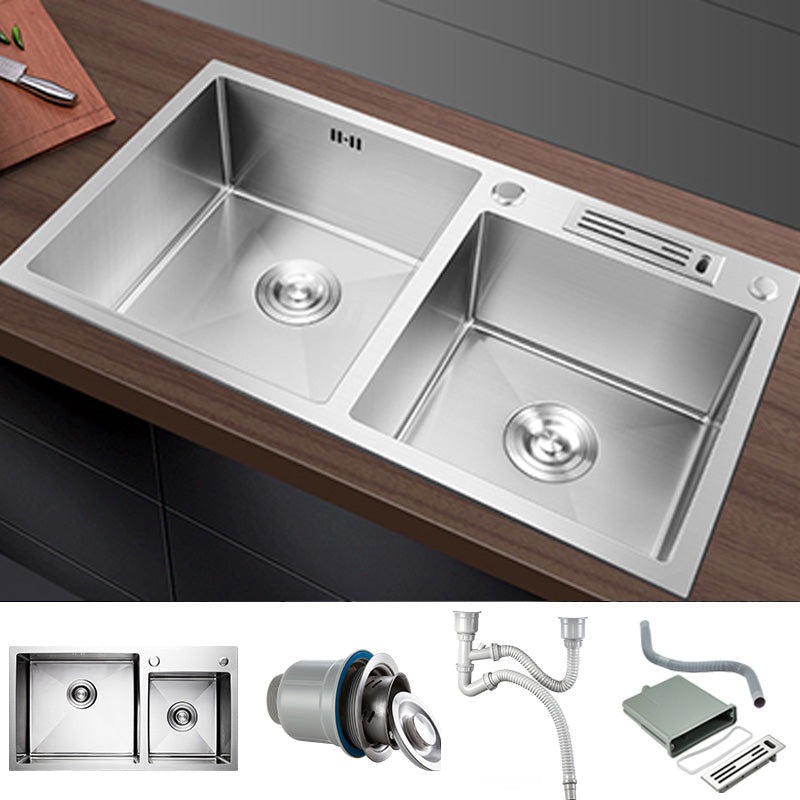 Contemporary Stainless Steel Kitchen Sink Double Basin Sink with Drain Assembly