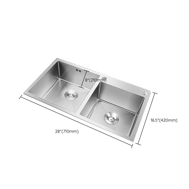 Contemporary Stainless Steel Kitchen Sink Double Basin Sink with Drain Assembly