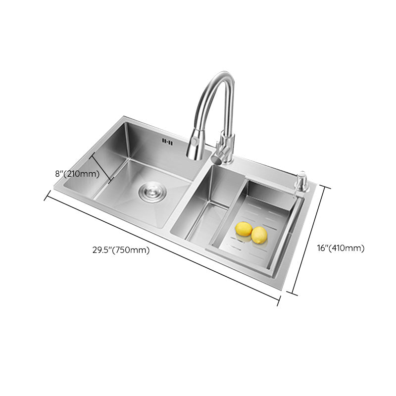 Contemporary Stainless Steel Kitchen Sink Double Basin Sink with Drain Assembly