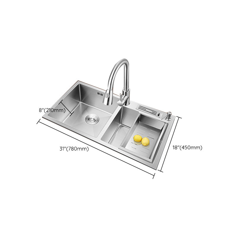 Contemporary Stainless Steel Kitchen Sink Double Basin Sink with Drain Assembly