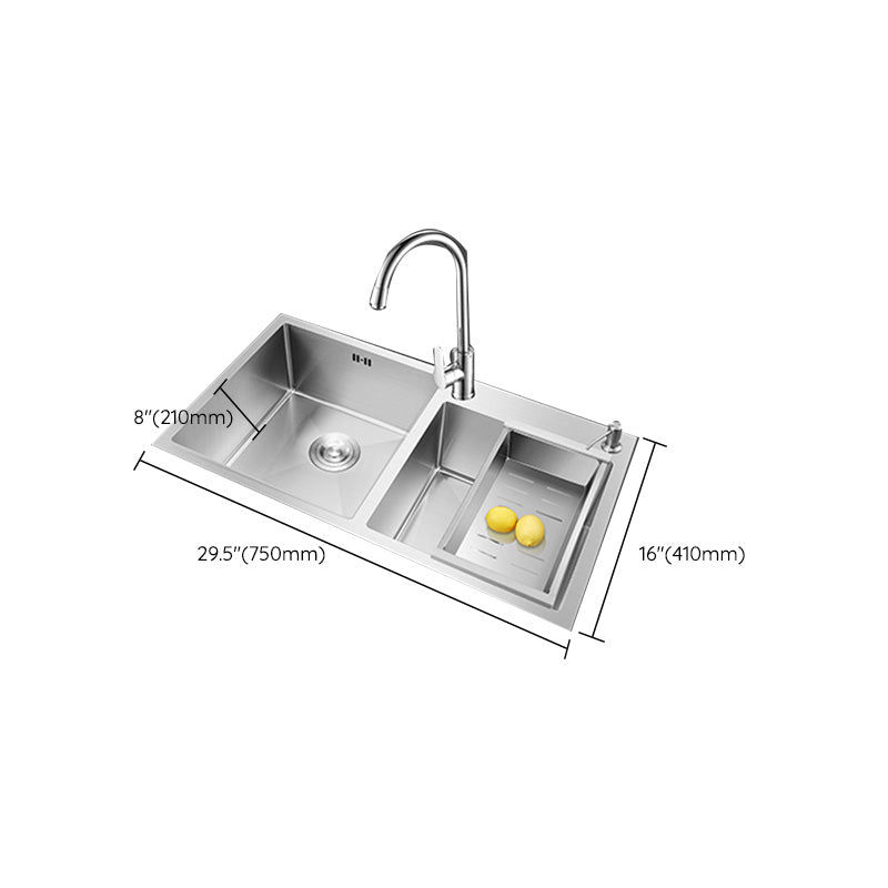 Contemporary Stainless Steel Kitchen Sink Double Basin Sink with Drain Assembly