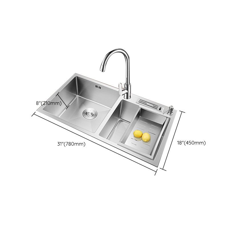 Contemporary Stainless Steel Kitchen Sink Double Basin Sink with Drain Assembly