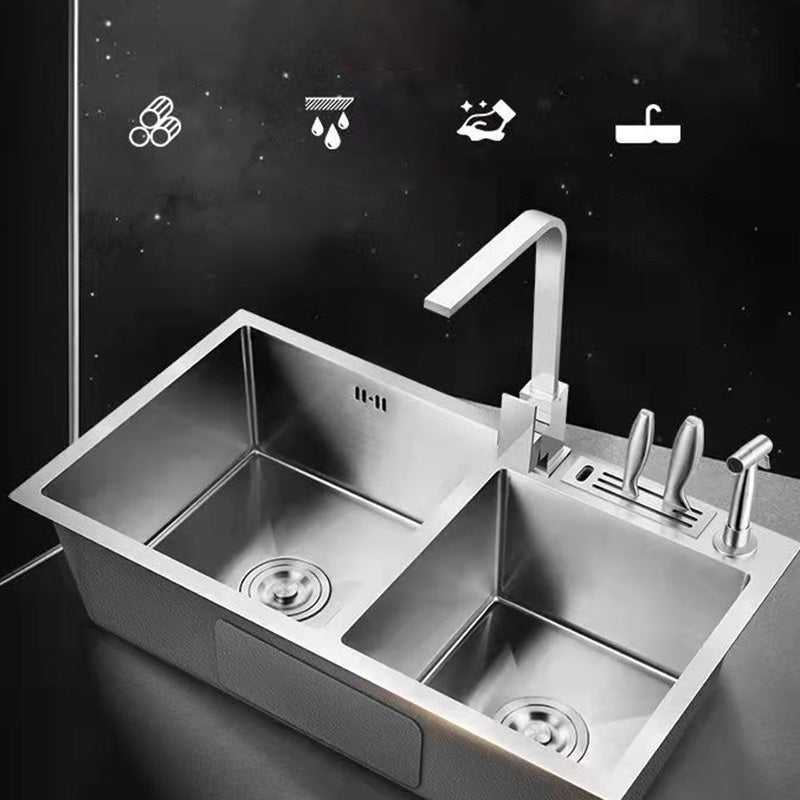 Double Basin Kitchen Sink Contemporary with Drain Assembly Sink