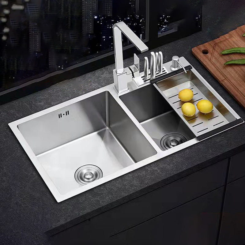 Double Basin Kitchen Sink Contemporary with Drain Assembly Sink