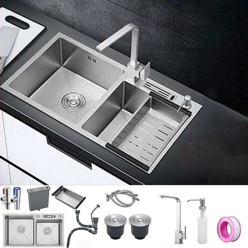 Double Basin Kitchen Sink Contemporary with Drain Assembly Sink