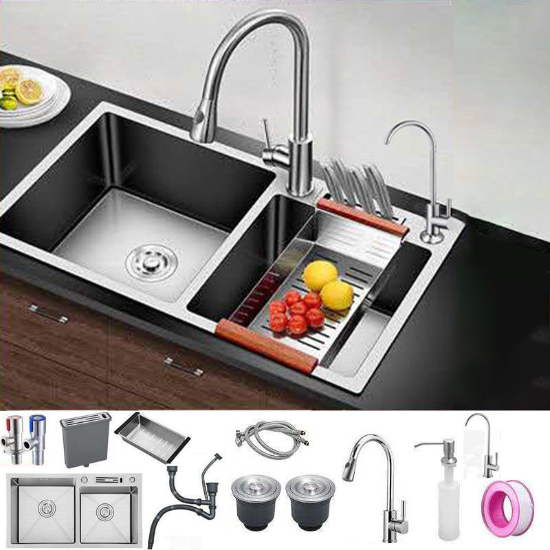 Double Basin Kitchen Sink Contemporary with Drain Assembly Sink