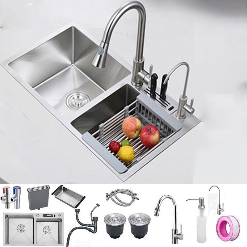 Double Basin Kitchen Sink Contemporary with Drain Assembly Sink