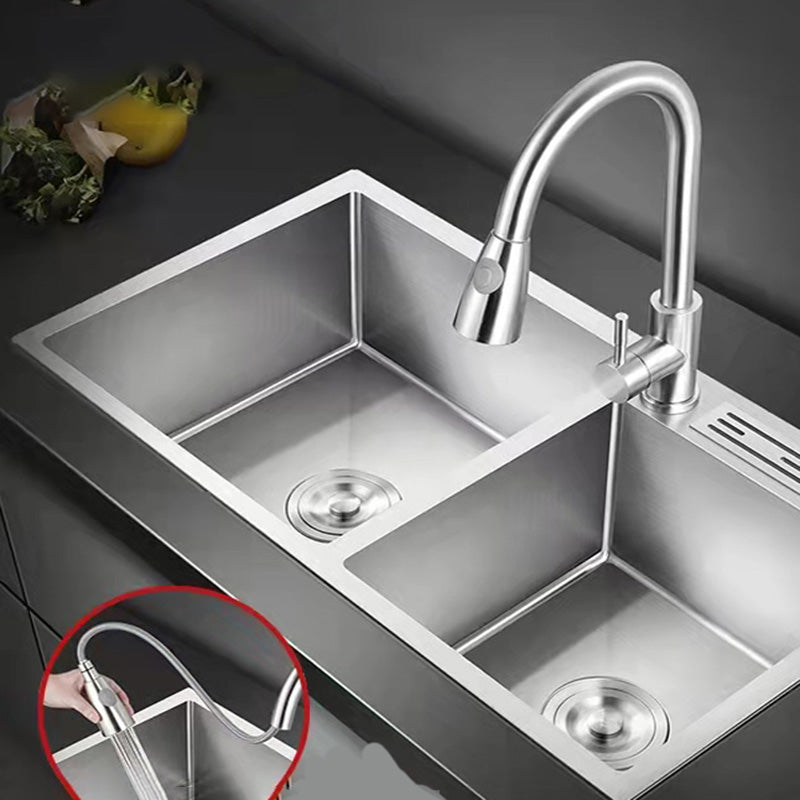 Double Basin Kitchen Sink Contemporary with Drain Assembly Sink