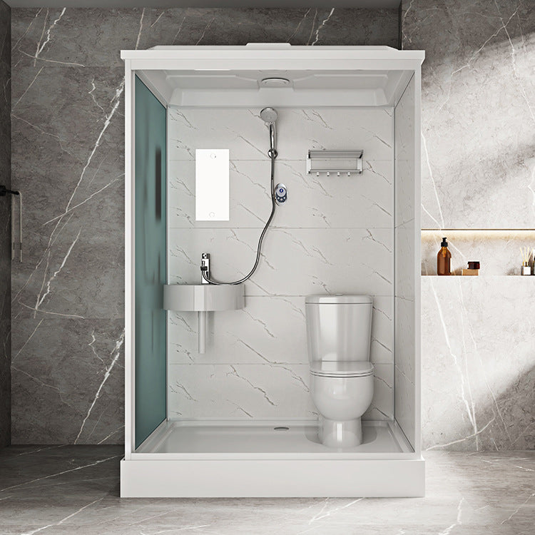 White Rectangle Shower Stall with Shower Base Tempered Glass Shower Stall